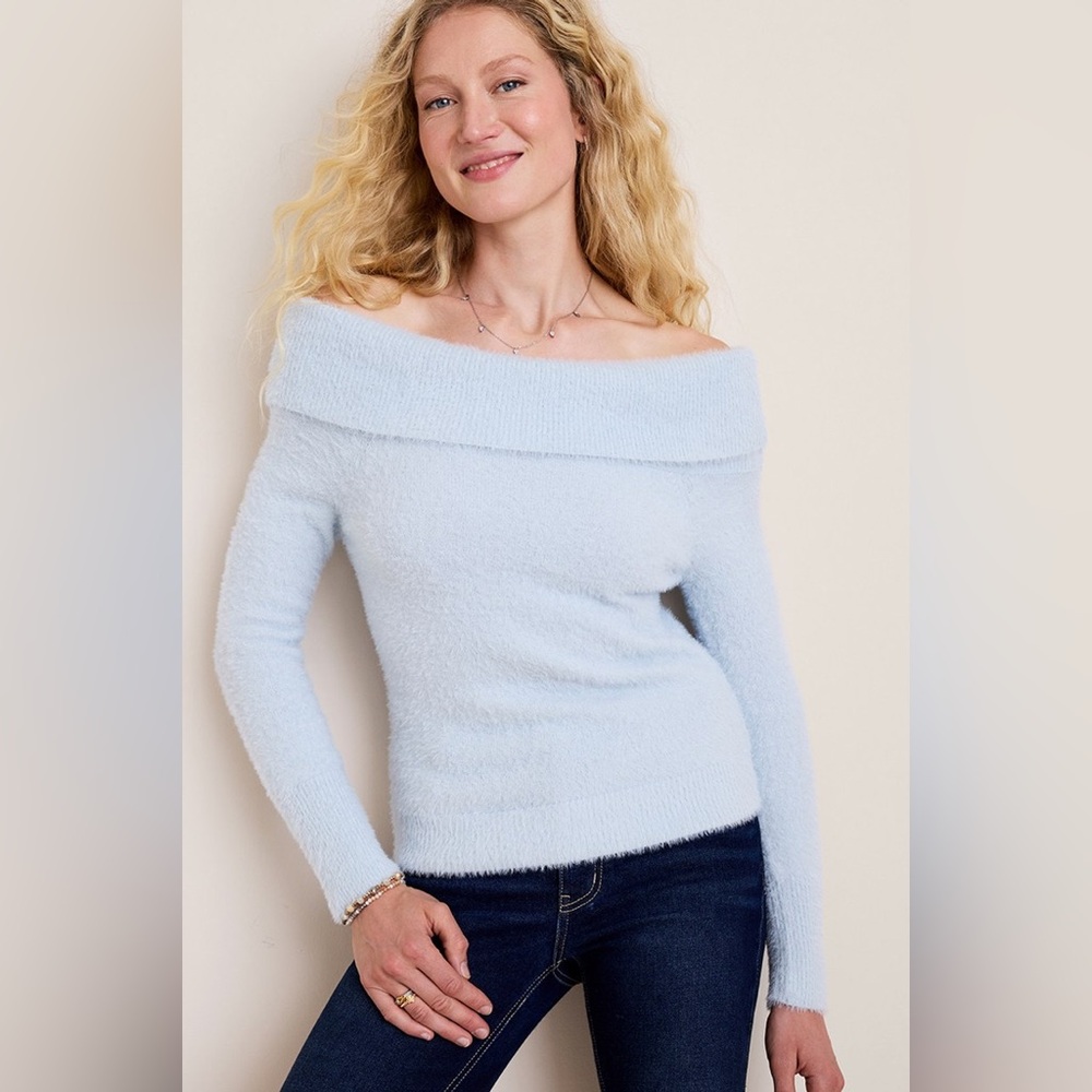 Francesca's Collections Sky Blue Off-Shoulder Sweater